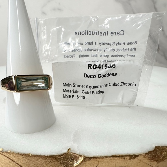 Bomb Party March Deco Goddess Aquamarine Ring RG41946 Size 10 NWT - Picture 6 of 6